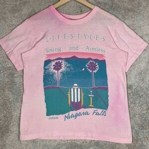 Vintage Niagara Falls Lifestyles of the Young and Aimless Pink Graphic T-Shirt M